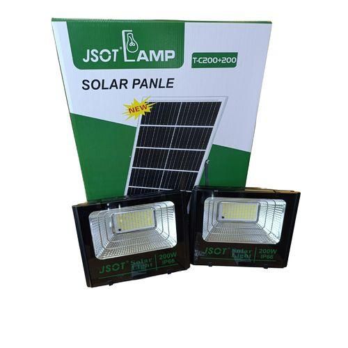 JSOT 2-in-1 200W+200W Solar Floodlight Kit Dual Remotes IP67 Dusk-to-Dawn Security Lights