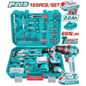 TOTAL Heavy duty 165 Piece Power Tool Sets with 20V Cordless Drill Machine, Electric Power Drill Kit Set,Professional Household Home Tool Kit Set with DIY Hand Tool Kits for Office,School,House Repair Maintain