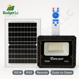 Dp Light 100W Solar Floodlight with Remote Dusk-to-Dawn Security Light IP65 Waterproof